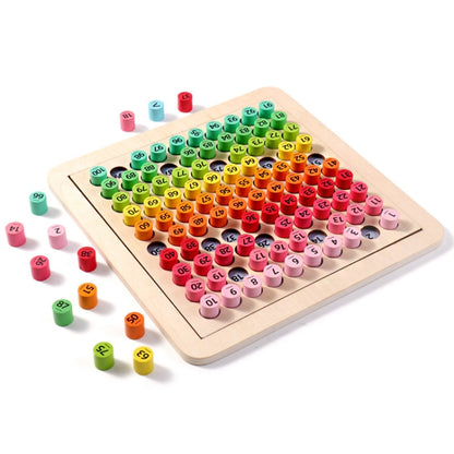 Number puzzle board toy with colorful numbered pegs and wooden base