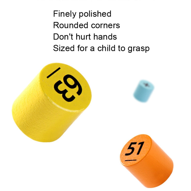 Colorful numbered peg blocks with rounded ends for a number puzzle