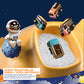 Space-themed mechanical rail car track toy with astronaut figure and rover-like vehicle pieces