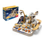 Space-themed mechanical rail car track toy with astronaut figure and three small vehicles