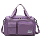 Lavender purple waterproof travel gym bag with front zip pocket and shoulder strap