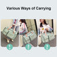 Light teal duffel bag with pink handles, carried by hand or shoulder