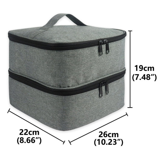 Grey organizer bag with carry handle, 19cm height, 26cm width, 22cm depth