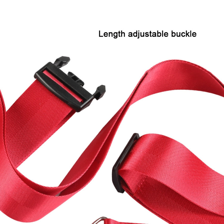 Red adjustable length luggage strap with plastic buckle