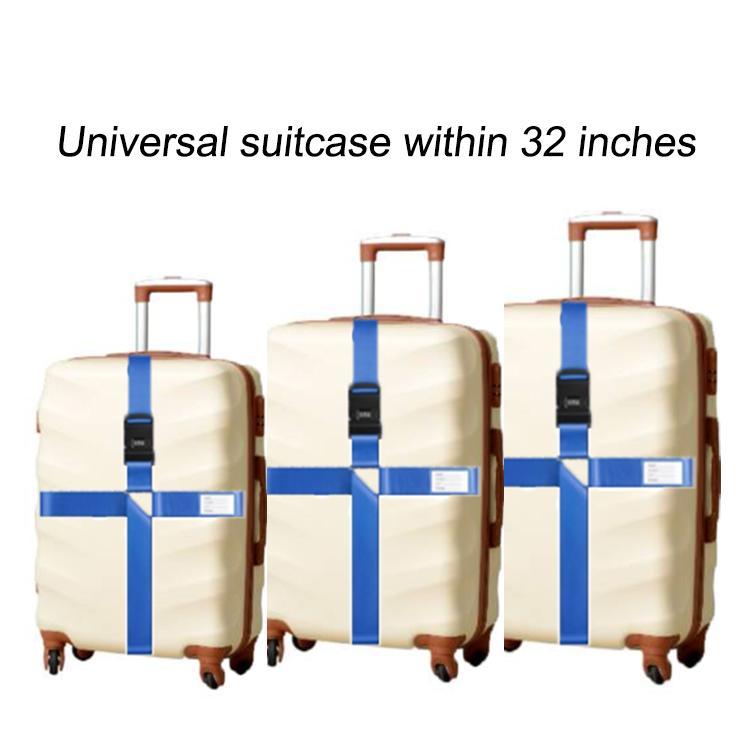 Suitcase luggage reinforcement straps shown on three suitcases