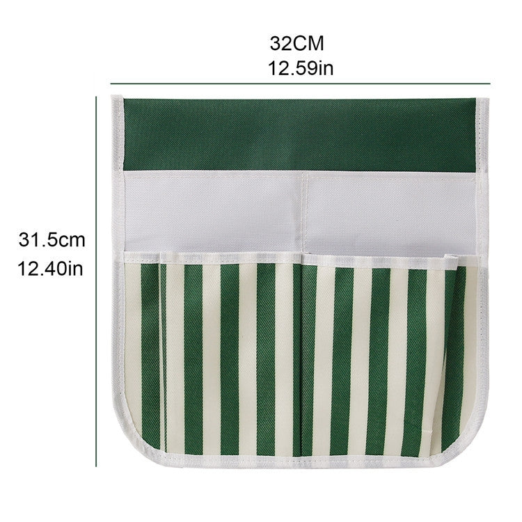 Green and white striped front pocket gardening tool storage bag with inner divider