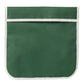 Green gardening tool storage bag with large front panel and white stitched edge