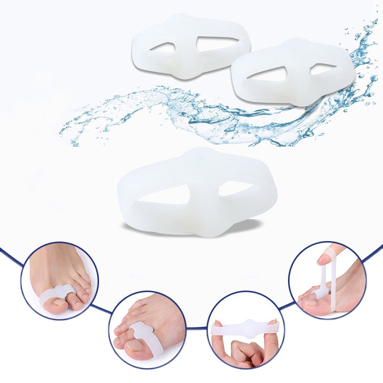 White double ring toe separators set, multiple pieces shown with splash