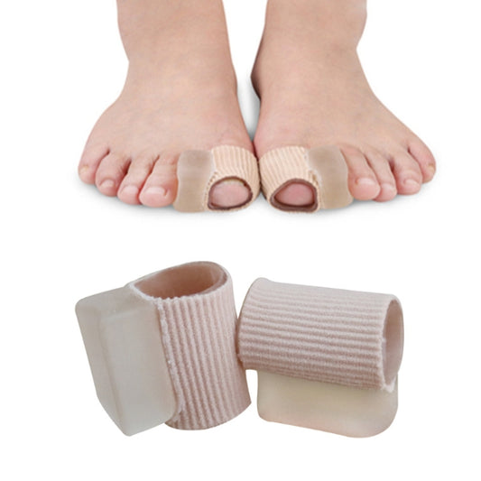 Fabric tube toe separator for hallux valgus, with two pieces worn on toes
