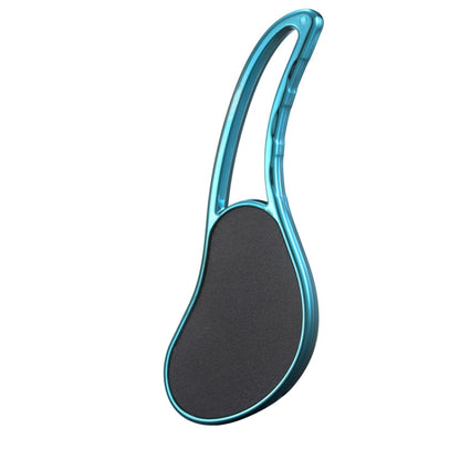 Exfoliating foot grinder with frosted-blue handle and dark textured heel grater pad
