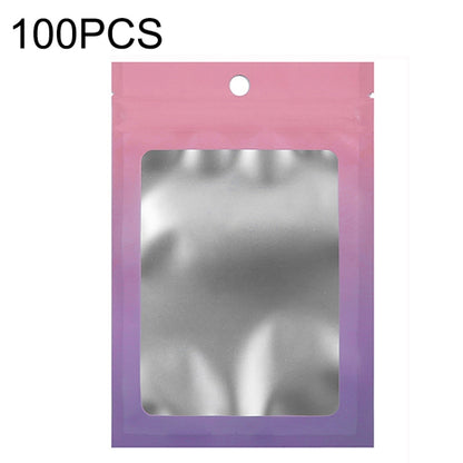 Aluminum foil ziplock pouch with hanging hole and window, pink-purple gradient