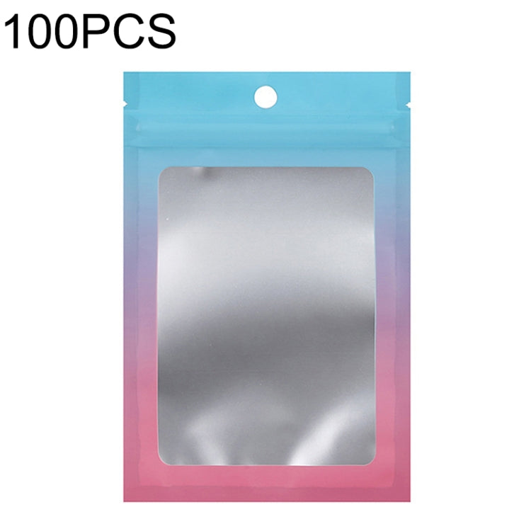 Aluminum foil ziplock pouch with hanging hole and window, blue-pink gradient