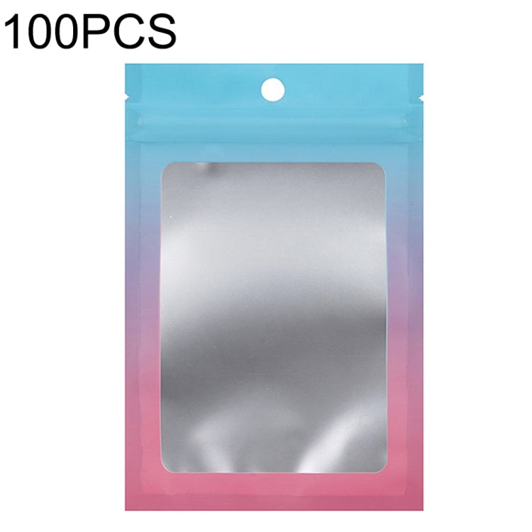 Aluminum foil ziplock pouch with hanging hole and window, blue-pink gradient