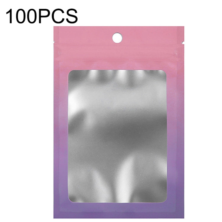 Aluminum foil ziplock pouch with hanging hole and window, pink-purple gradient