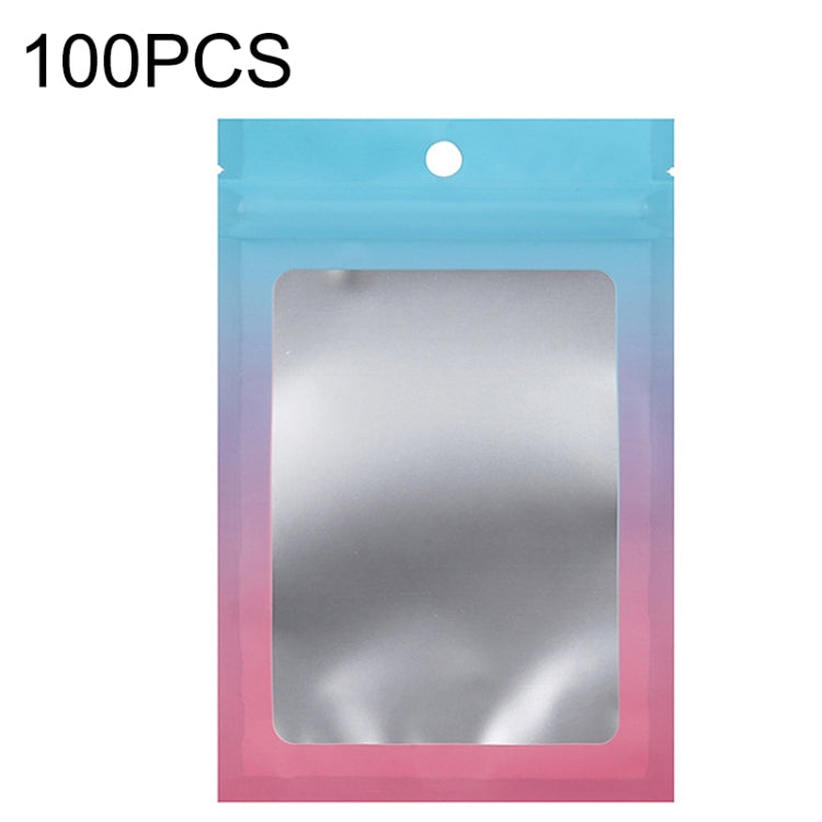 Aluminum foil ziplock pouch with hanging hole and window, blue-pink gradient