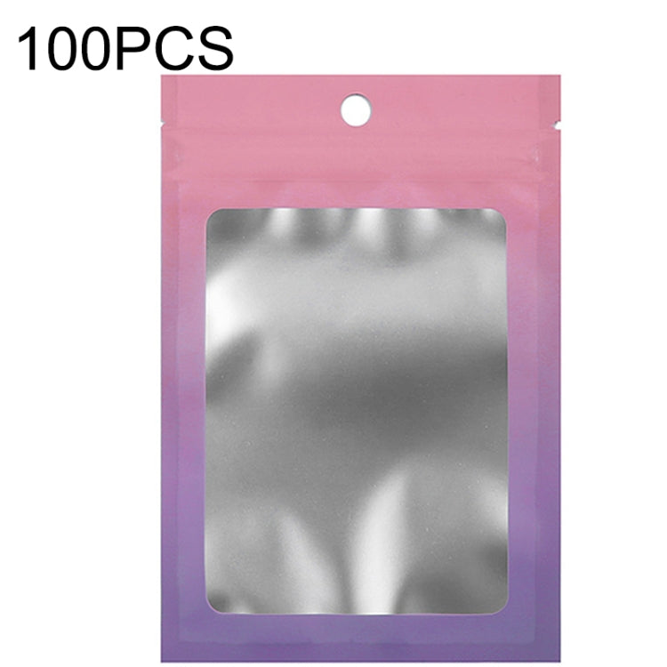 Gradient foil ziplock pouch with round hanging hole and clear window, pink-purple