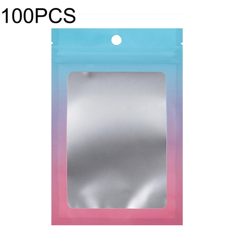 Gradient foil ziplock pouch with round hanging hole and clear window, blue-pink