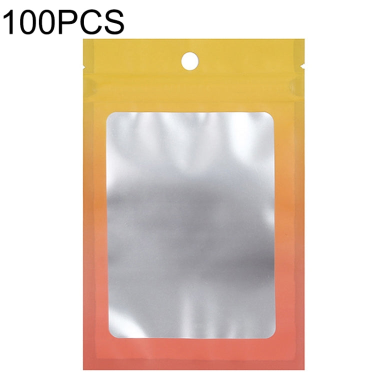 Gradient foil ziplock pouch with round hanging hole and clear window, yellow-orange