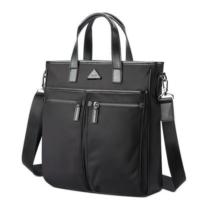 Black waterproof laptop business handbag with top handles and side shoulder strap