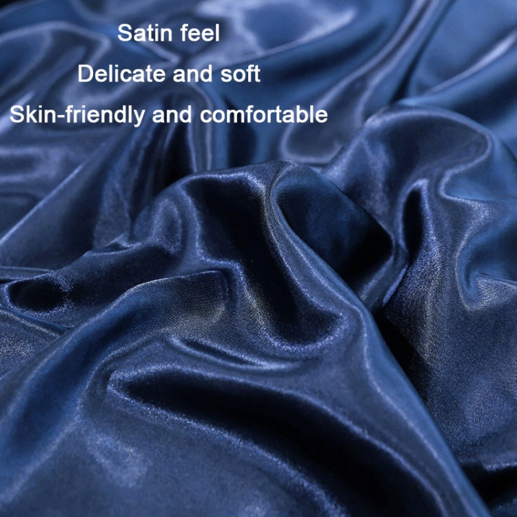 Blue ice-silk pillowcase fabric close-up with smooth, satiny texture