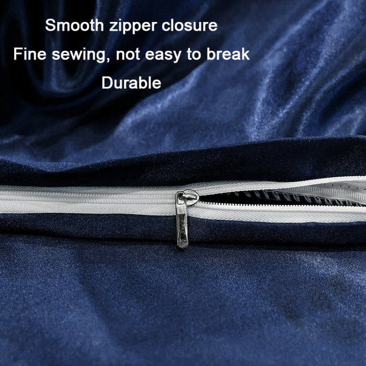 Blue ice-silk pillowcase with zipper closure detail on satin fabric