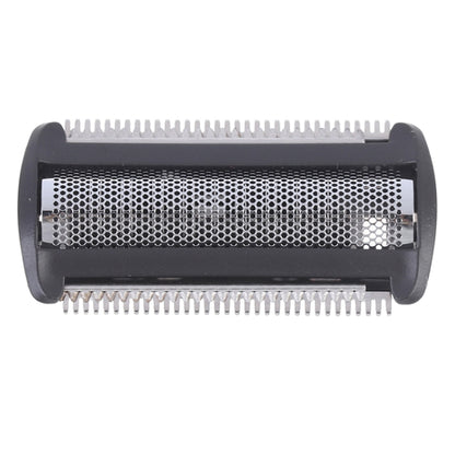 Electric shaver replacement foil head with black frame and perforated metal grid