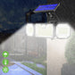 Solar waterproof LED motion sensor light with triple LED heads, heat-resistant design