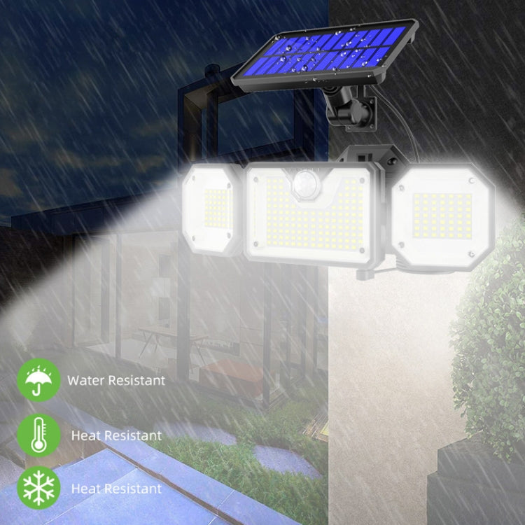 Solar waterproof LED motion sensor light with triple LED heads, heat-resistant design