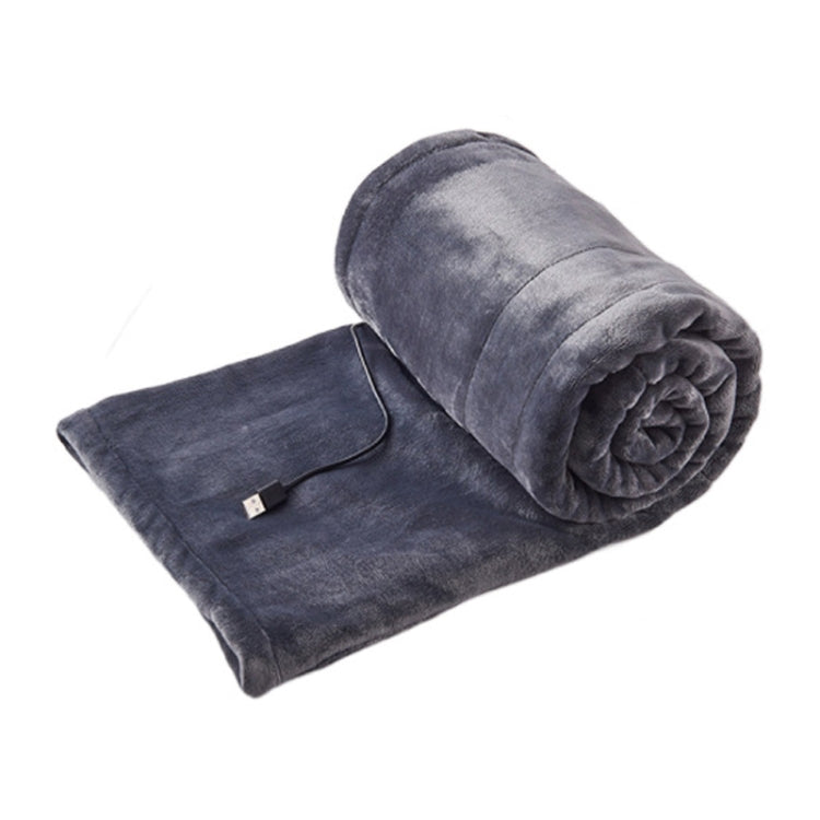 Rolled portable USB electric blanket, dark grey with controller cord and plug