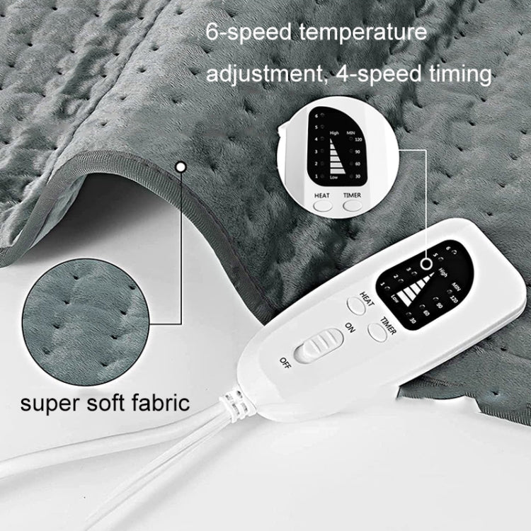 Electric heating pad blanket in dark gray with white controller and cord