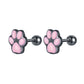 Cat paw stud earrings, glossy pink paw pads on dark metal backs, pair