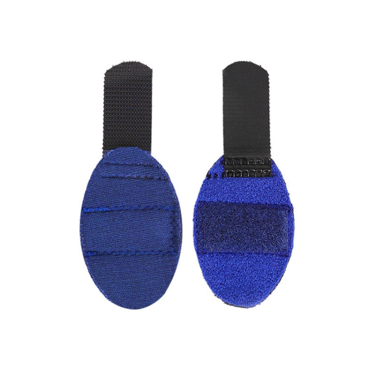 Blue finger strap protectors with padded oval guard and black hook-and-loop strap