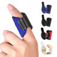 Blue finger strap protector worn on finger, padded guard with adjustable strap