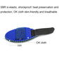 Blue finger strap protector showing textured fabric and black fastening strap