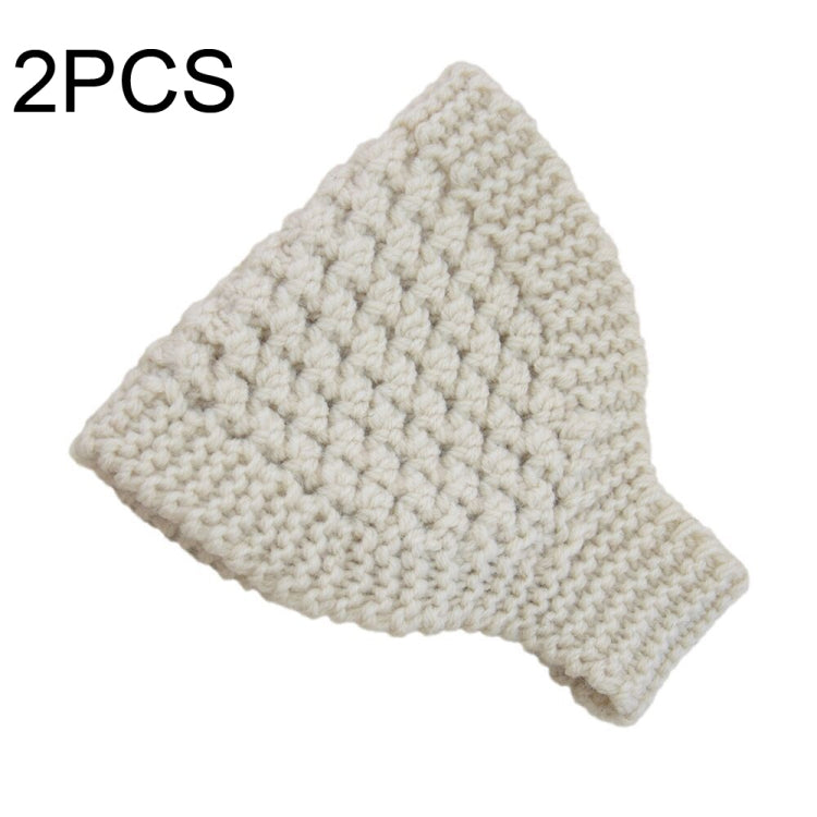 Wool-knit headband ear warmer, cream off-white, wide triangle shape