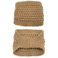 Pair of knitted ear warmers, tan and camel, ribbed knit wide bands