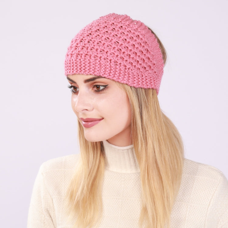 Knitted wide headband with ear coverage, pink