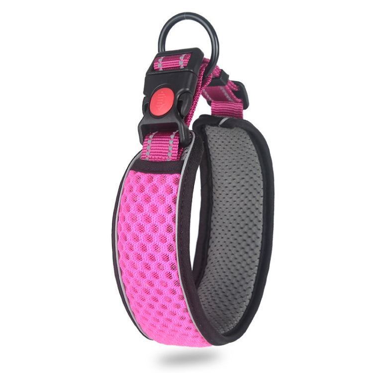 Pink breathable honeycomb net dog collar with reflective straps and anti-strangle design