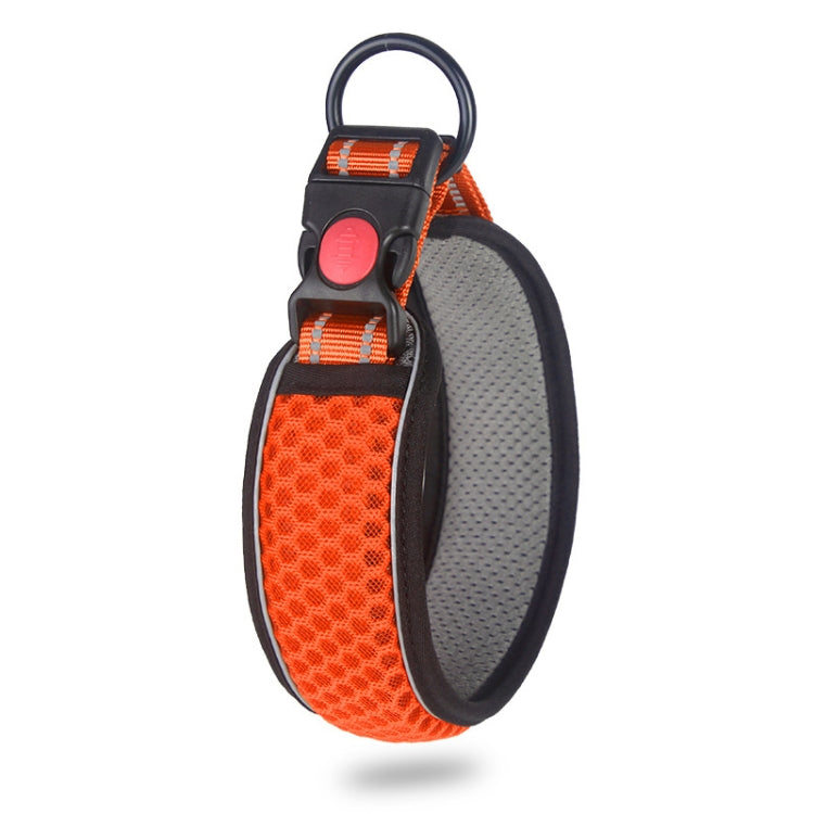 Orange breathable honeycomb net dog collar with reflective straps and anti-strangle design