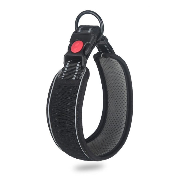 Black breathable honeycomb net dog collar with reflective straps and anti-strangle design