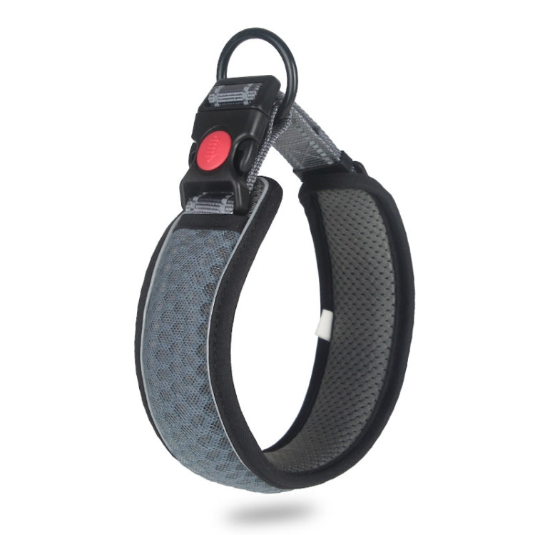 Blue-gray breathable honeycomb net dog collar with reflective straps and anti-strangle design
