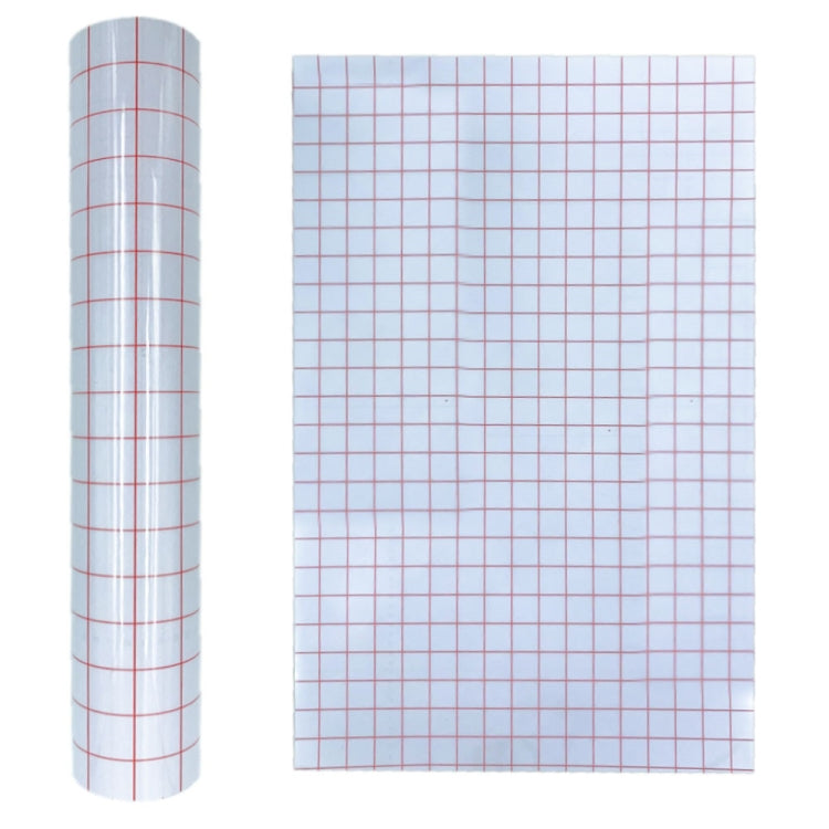 Clear lattice positioning transfer film sheet with red grid lines on transparent PVC