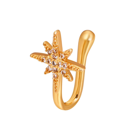 Gold U-shaped nose clip with cross zircon decoration