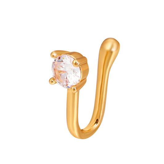 Gold U-shaped nose clip with round zircon centerpiece