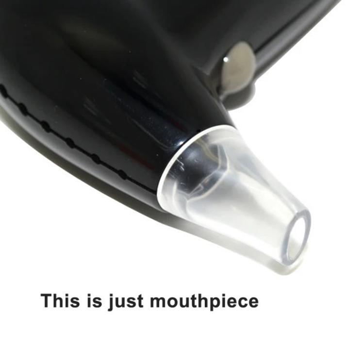 Clear plastic breathalyzer mouthpiece tip attached to device nozzle