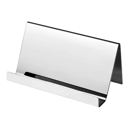 Silver mirrored desktop name card storage rack with front card slot.