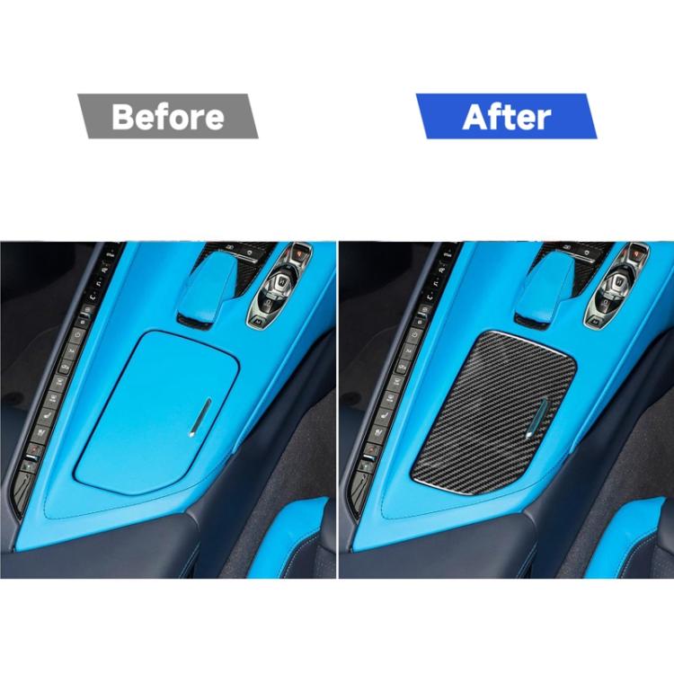Carbon-fiber style cup cover sticker on center console panel, black