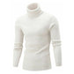 Men's white high-collar knit sweater with long sleeves and ribbed turtleneck