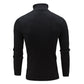 Men's high-collar long-sleeve knit sweater, black, ribbed texture, back view