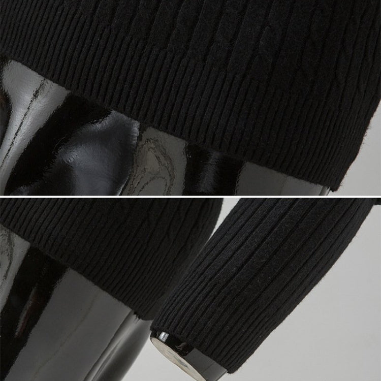 Black sweater sleeve and ribbed cuff close-up, knit texture detail